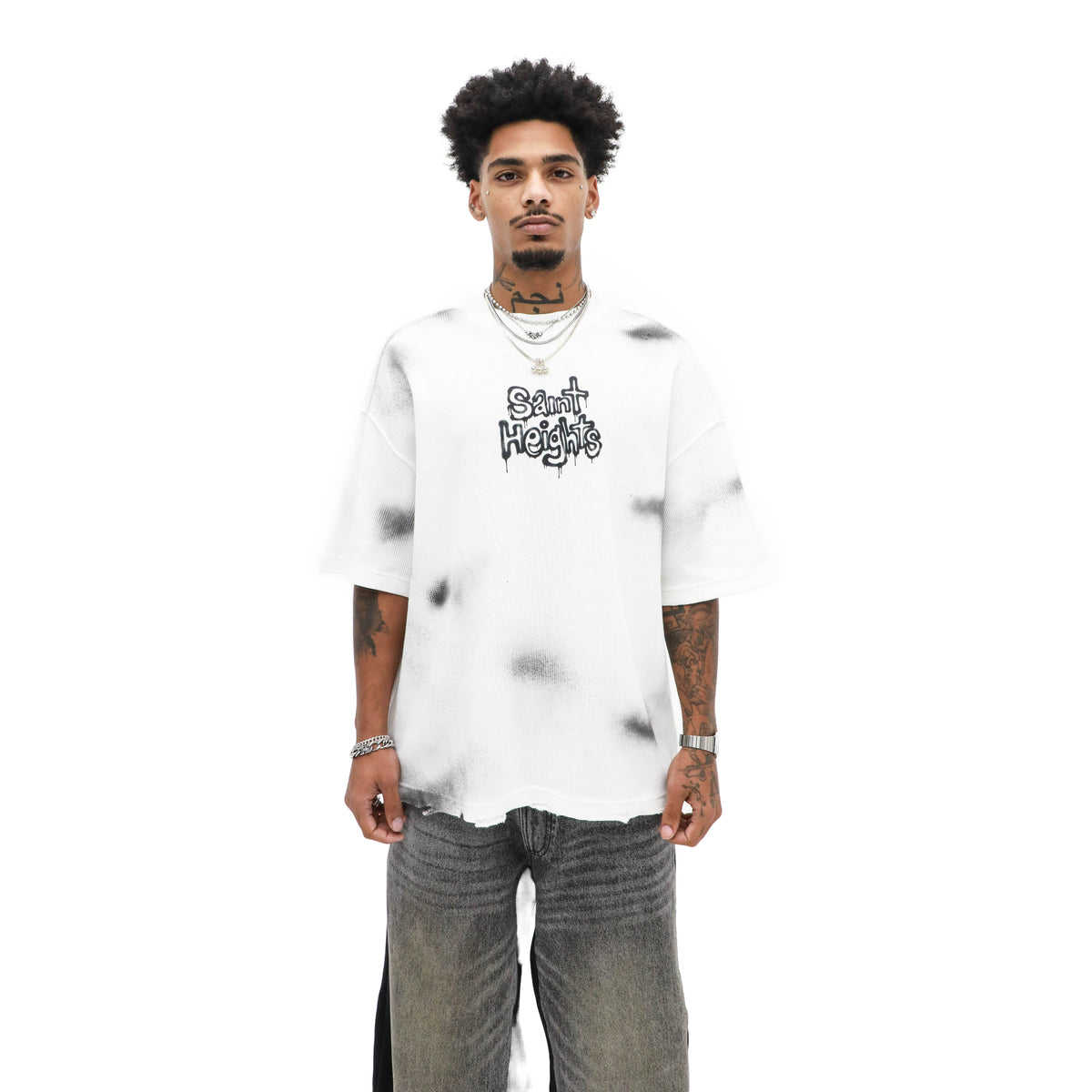 Saint Heights Graphic Tee – White/Black — front view