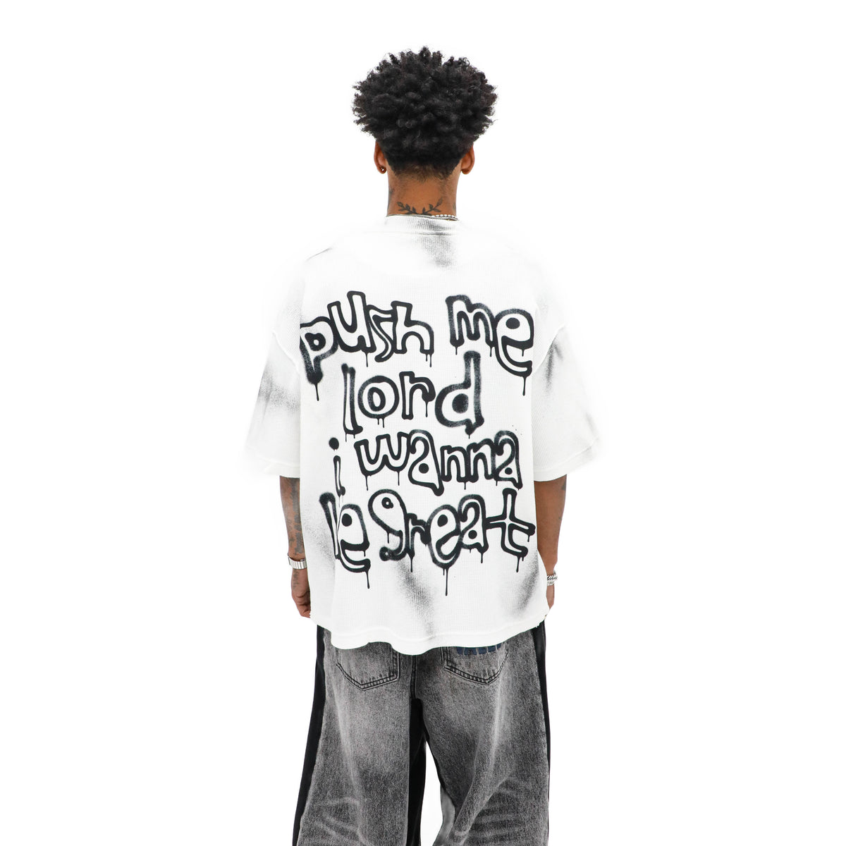Saint Heights Graphic Tee – White/Black — back view