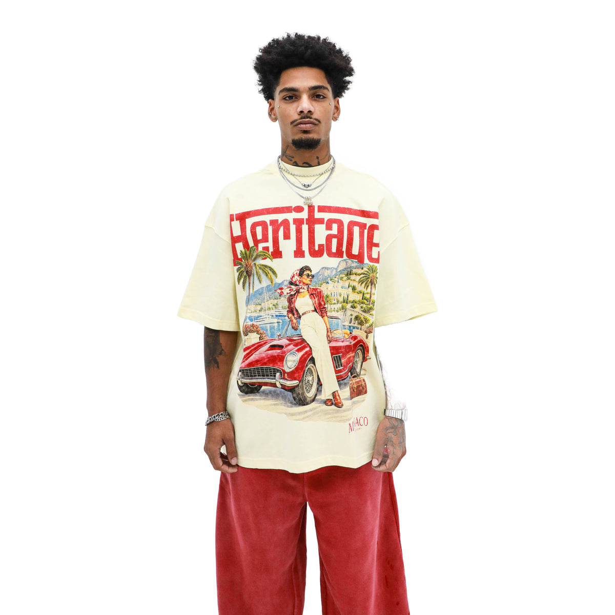 Heritage Monaco Graphic Tee – Cream/Red — front view
