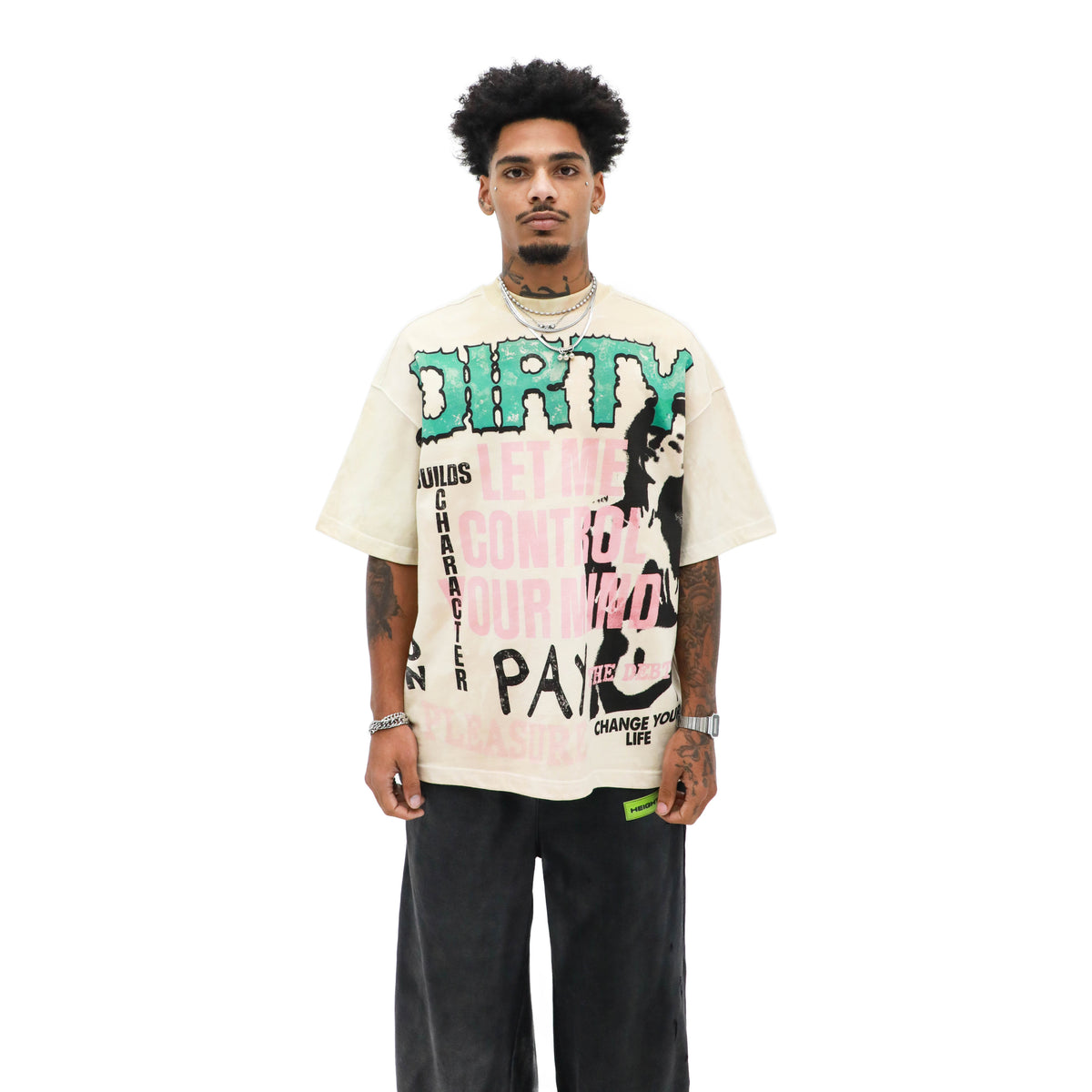 Dirty Graphic Tee – Cream — front view