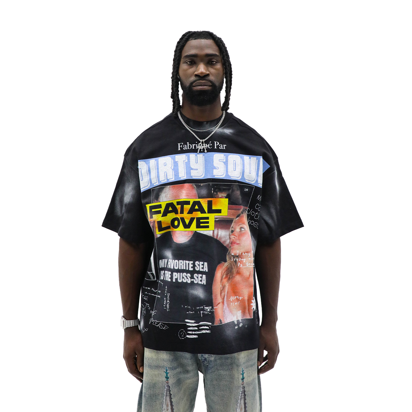 Fatal Love black heavyweight tee - front collage print