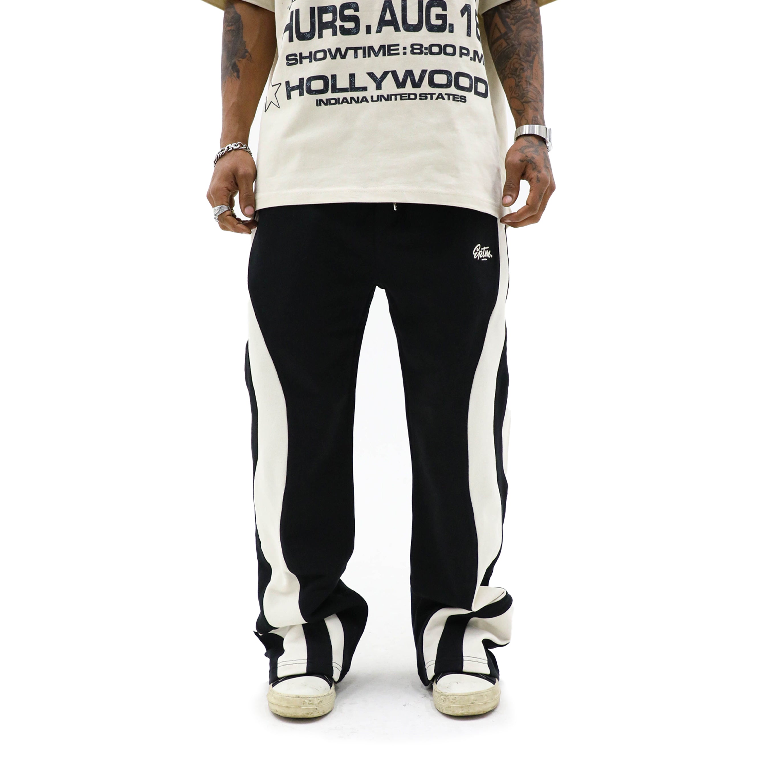 EPTM Montana sweatpant in black, shown laid flat with elastic waistband and relaxed fit, casual men's loungewear pants.