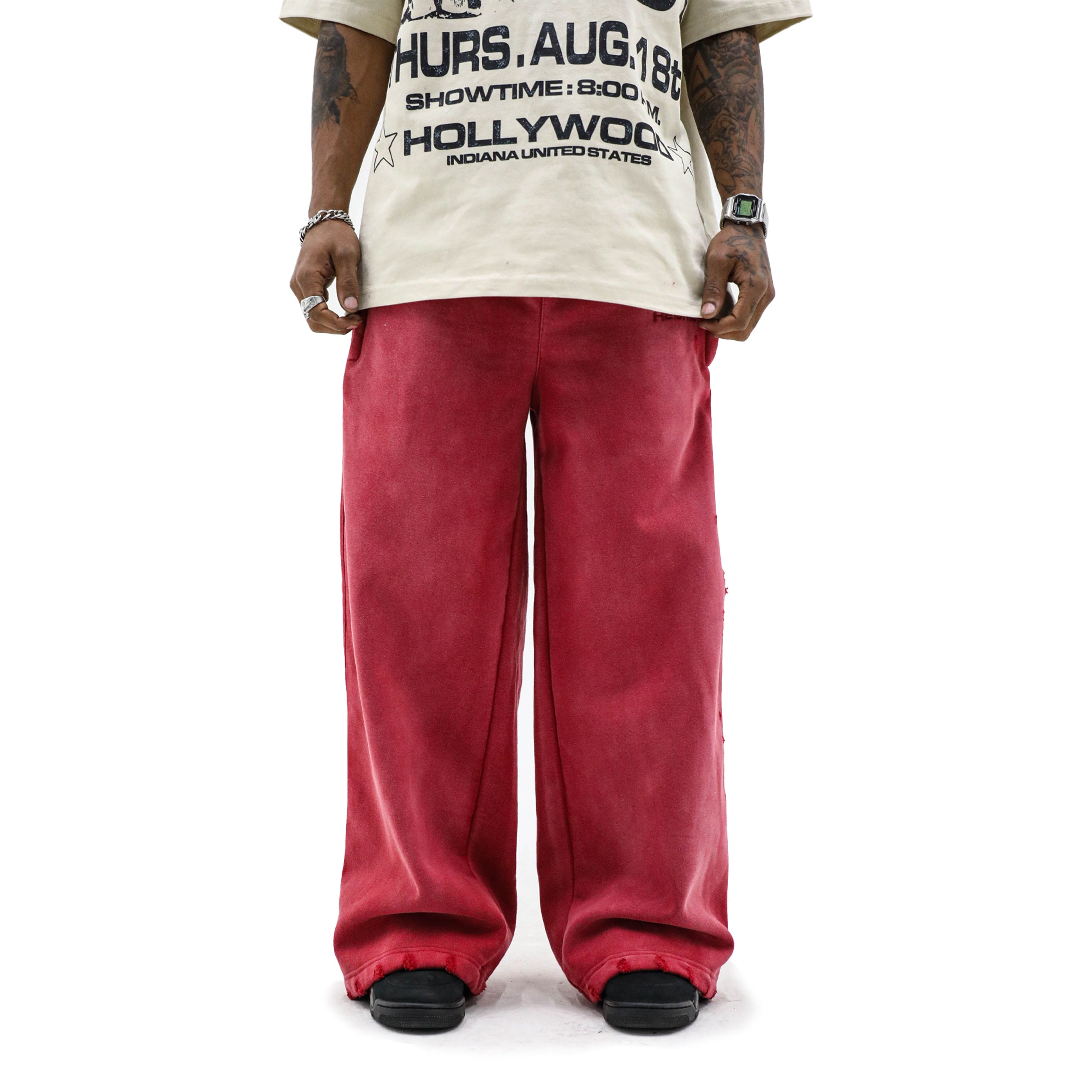 HeightsDistrict Essential Fleece Flares 2.0 pants in soft fleece fabric, shown in a relaxed fit with a high waist and flared leg design.