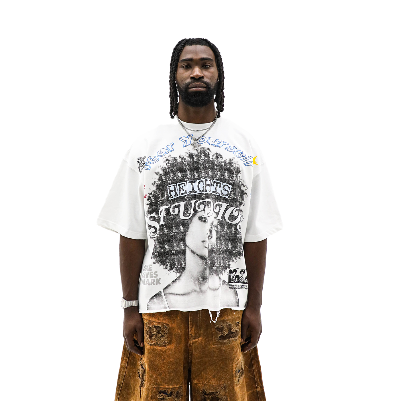 Heights Studios Portrait white heavyweight tee - front photo graphic