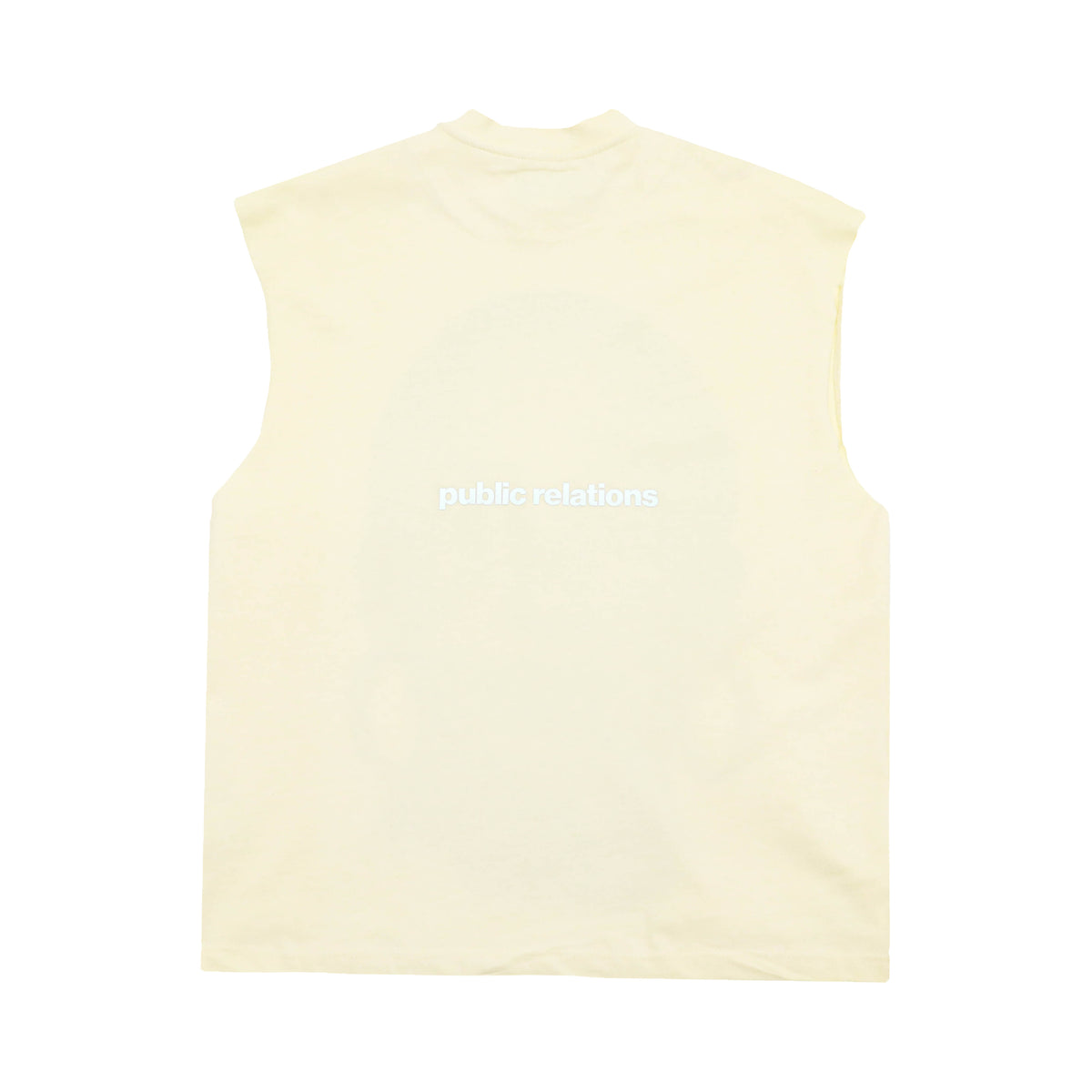 sade cut off cream sleeveless back flat lay on white.