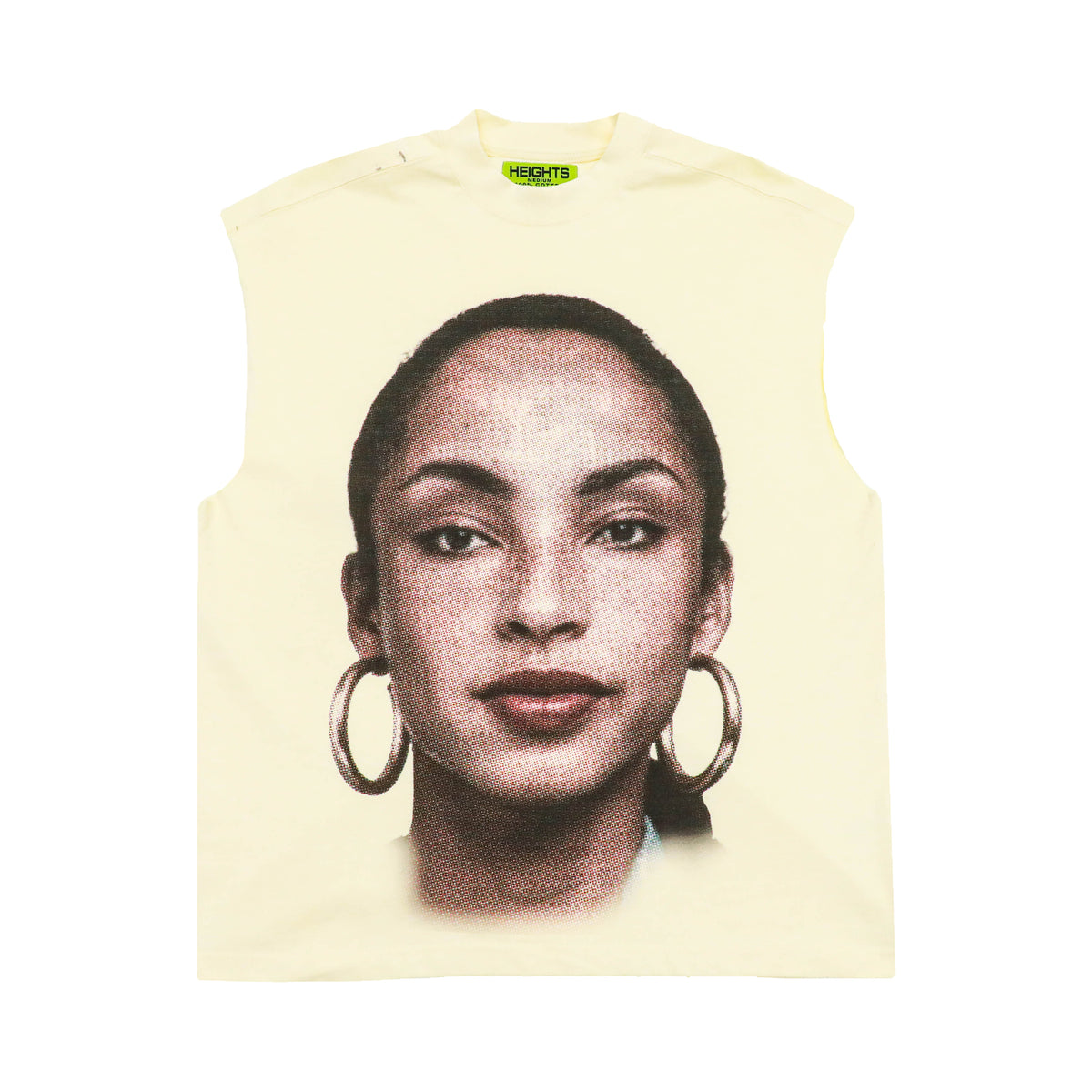 sade cut off cream sleeveless front flat lay on white.