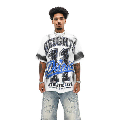 Heights Athletic Dept. Graphic Tee – White/Blue — front view