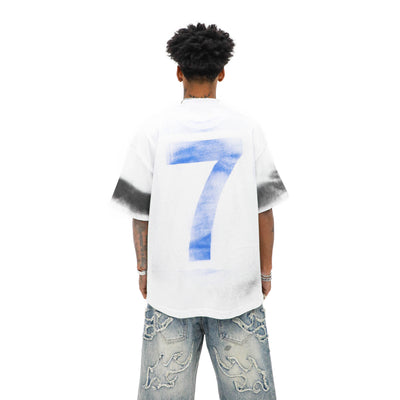 Heights Athletic Dept. Graphic Tee – White/Blue — back view