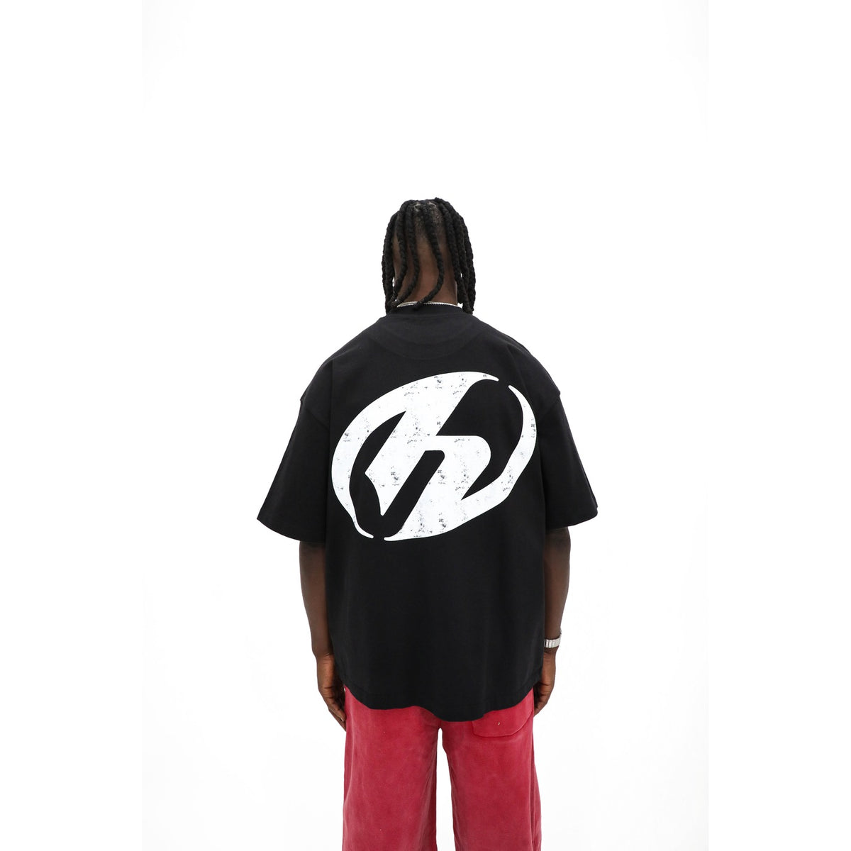 Heights District 11/07 Jersey Tee, back — oversized distressed circle H monogram