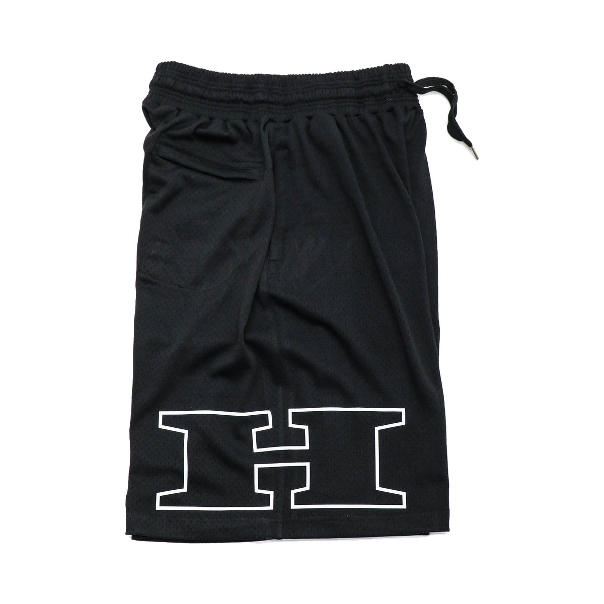Heights Outline Logo Shorts — alternate flat lay on a white background.
