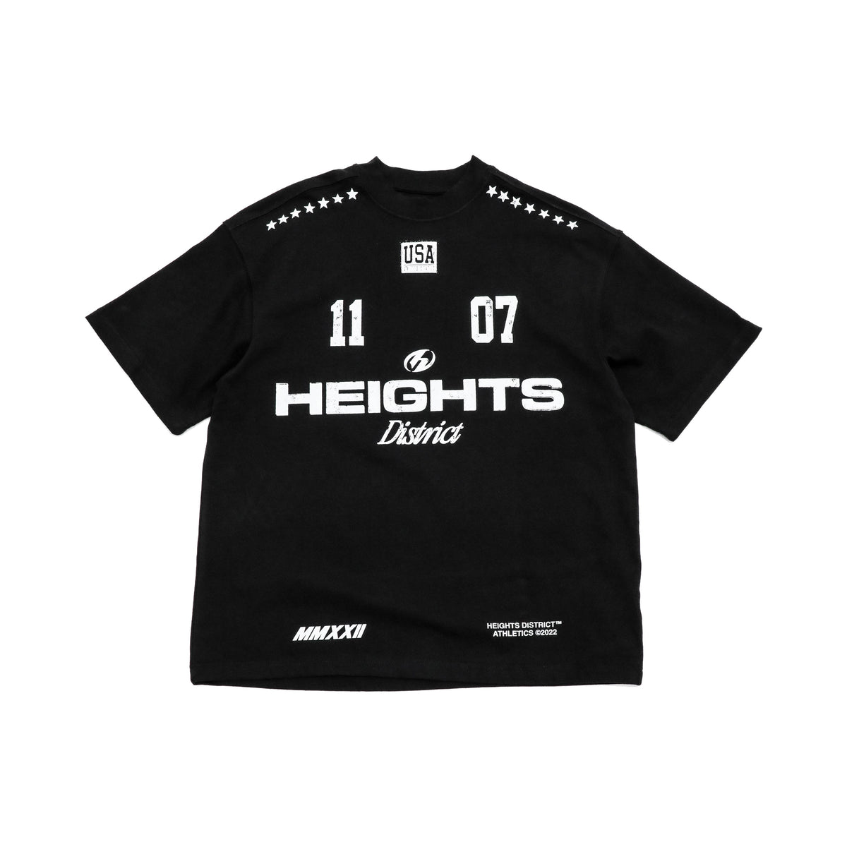 Heights District 11/07 Jersey Tee — front flat lay on a white background.
