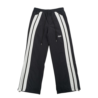 Black EPTM Catalina Pants displayed flat, showcasing their tailored design and sleek fit on a white background.
