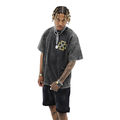 Heritage Classics Chopper Acid Wash T-Shirt featuring a vintage motorcycle graphic on a distressed fabric background.