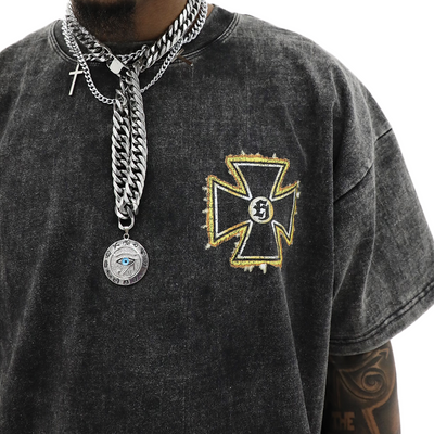 Heritage Classics Chopper Acid Wash T-shirt featuring a vintage motorcycle graphic on soft, distressed fabric.
