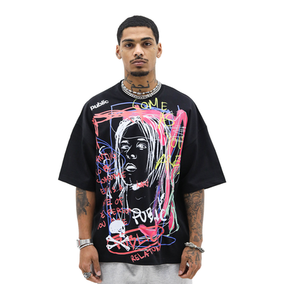 HeightsDistrict Come As You Are T-shirt with graphic design, casual fit, black fabric, front view showing the artwork.