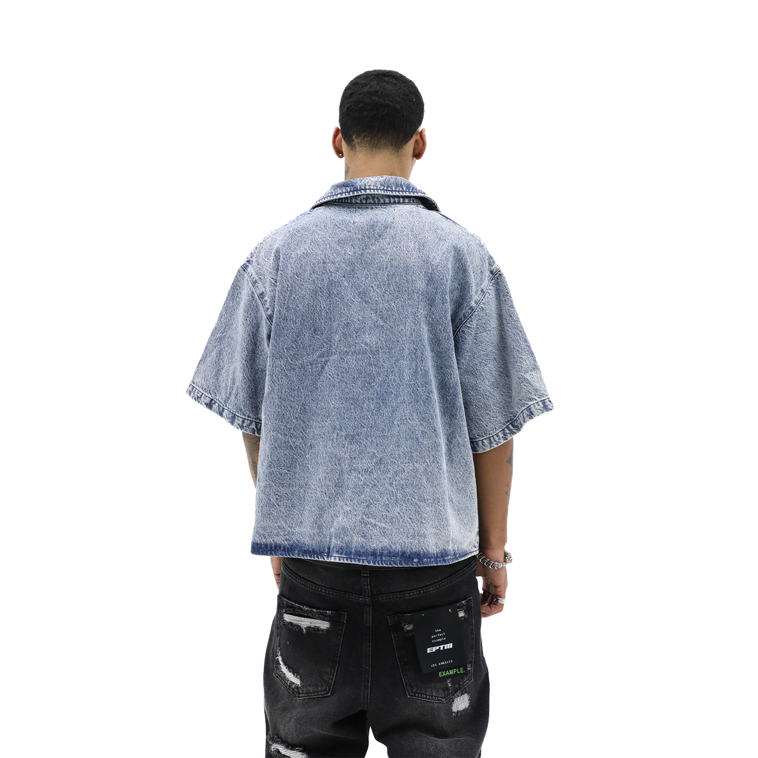 Oversized Stone-Washed Denim Button-Up