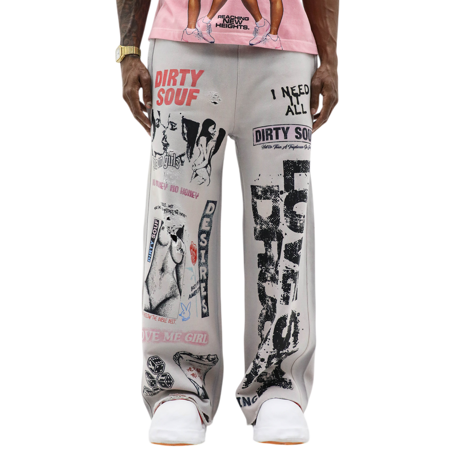 HeightsDistrict Dirty Essentials sweatpants in a relaxed fit, showcasing a soft fabric and trendy design.