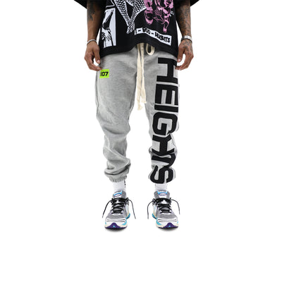 HeightsDistrict Heather Grey Heights Sweatpant showing relaxed fit and elastic waistband on a plain background