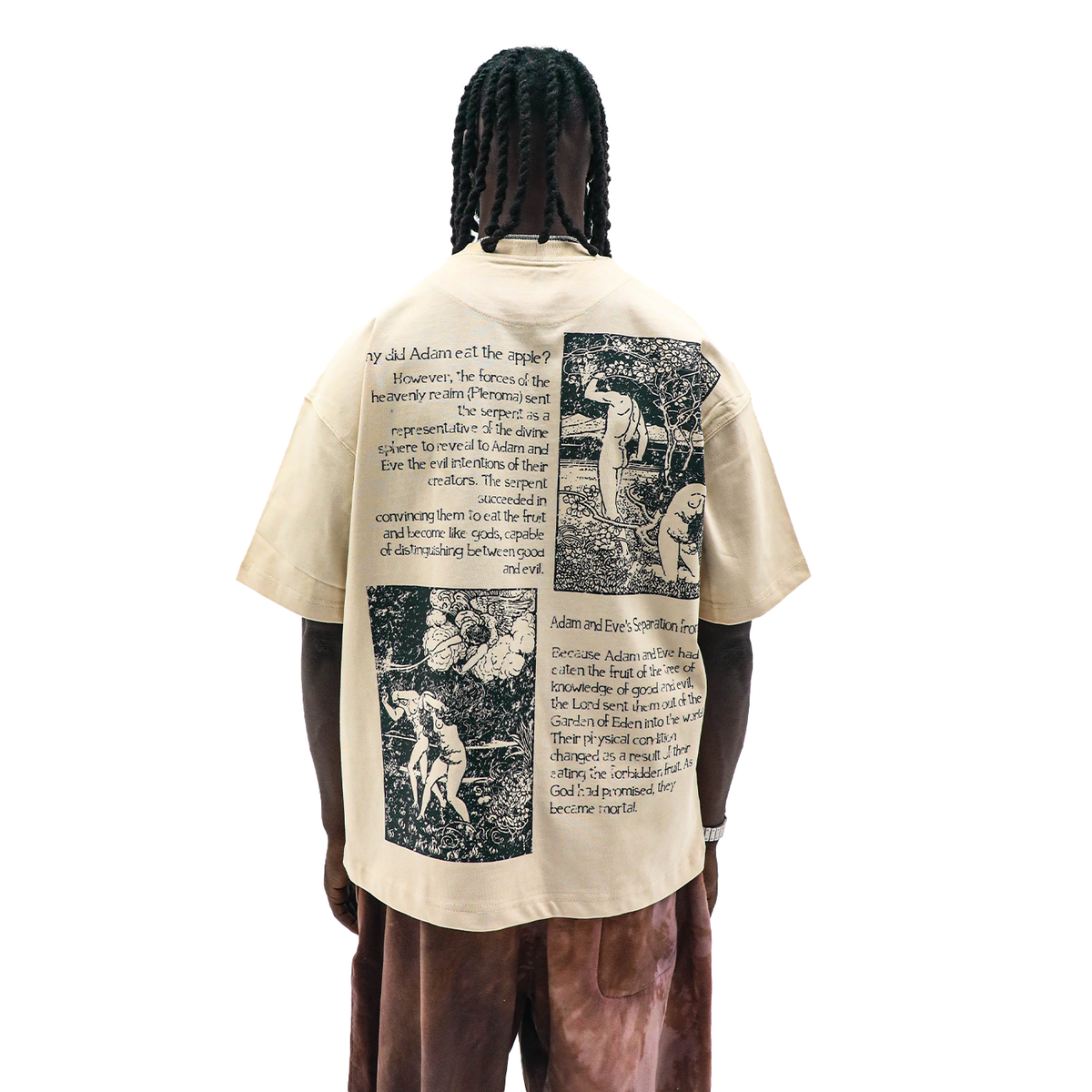 Adam & Eve tan heavyweight tee - back print