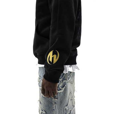 Heights Gold Hoodie - gold H cuff embroidery detail