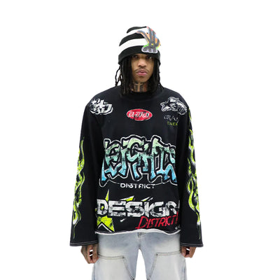 HeightsDistrict Racer T-Shirt featuring a stylish design, black fabric, and a comfortable fit, ideal for casual wear.