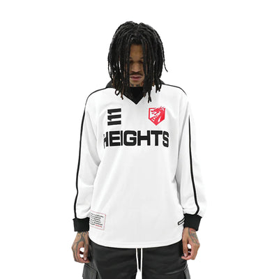 HeightsDistrict rugby jersey, sports top featuring team logo and athletic design, in green and black colors.