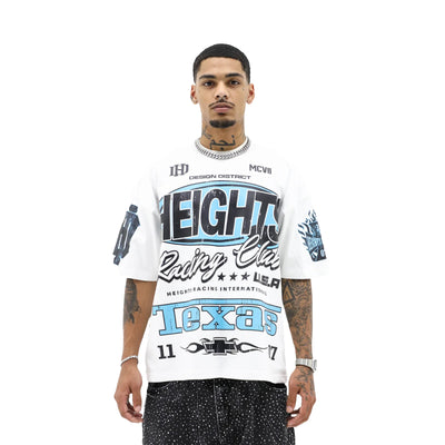 Heights Racing Club T-shirt by HeightsDistrict featuring a graphic design with bold colors and racing-inspired artwork.