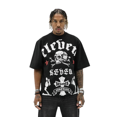 HeightsDistrict Eleven 0 Seven T-shirt in black with graphic design, showcasing a casual and stylish fit.