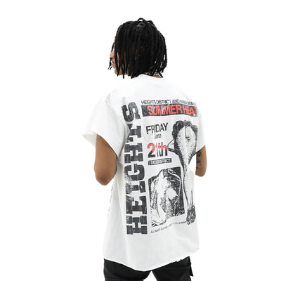 HeightsDistrict Heights Festival T-shirt in black with colorful festival graphic and logo, casual unisex fit.