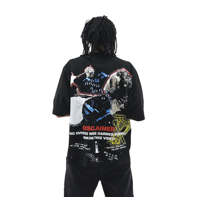 Not Like Us graphic t-shirt by HeightsDistrict, featuring bold black and white design on front, casual streetwear style.