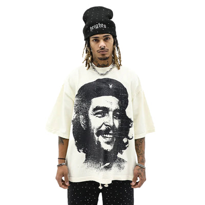 HeightsDistrict CHE T-shirt in black with a bold graphic print, displayed on a plain background.