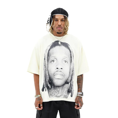 Durk Portrait T-shirt by HeightsDistrict featuring a graphic print of Durk on a black cotton tee.