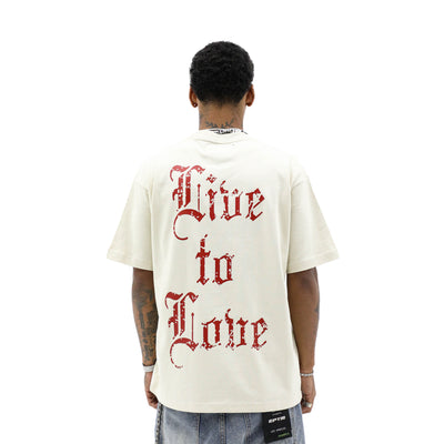 Aimer Vivre Angel & Palms T-shirt featuring a detailed angel and palm tree design on soft fabric, casual and stylish.
