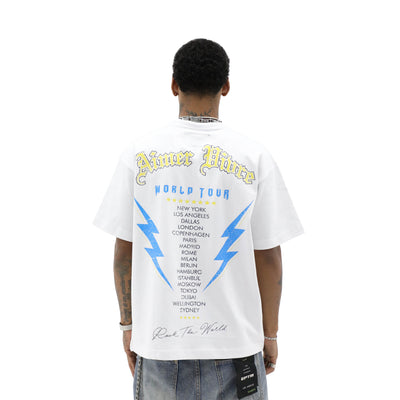 Aimer Vivre Stay True World Tour T-shirt featuring bold graphic design on a black fabric background.