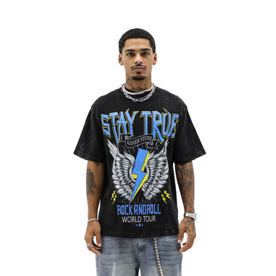 Aimer Vivre Stay True World Tour T-shirt featuring a graphic design with bold text and vibrant colors.