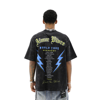 Aimer Vivre Stay True World Tour T-shirt featuring bold graphic design on a black cotton fabric.