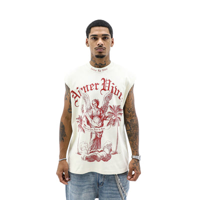 Aimer Vivre Angel & Palms T-Shirt featuring a graphic design with angel wings and palm leaves on a soft fabric background.