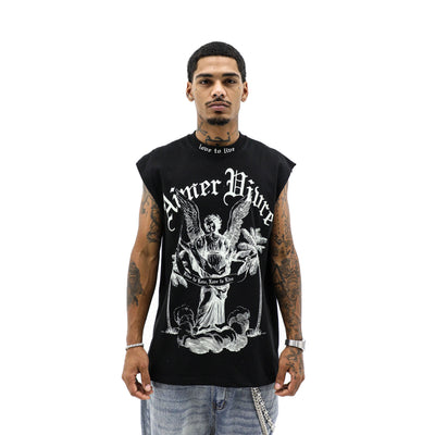 Aimer Vivre Angel & Palms T-Shirt featuring a graphic design of angel wings and palm leaves on a casual cotton shirt.