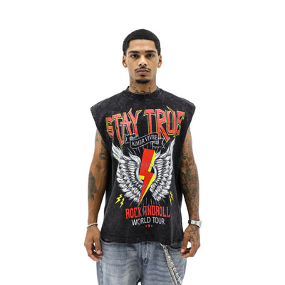 Aimer Vivre Stay True World Tour T-shirt with graphic design, black fabric, and modern style on a plain background.