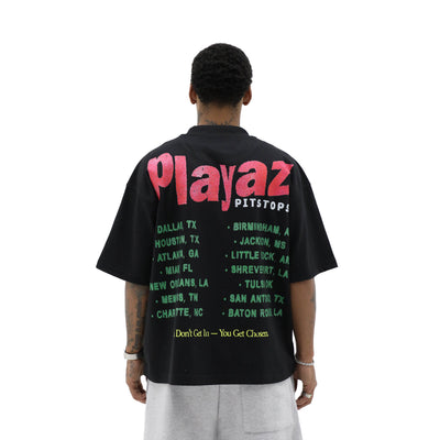 Dirty Souf Playaz Club T-shirt featuring a graphic design with bold text and vibrant colors on a black fabric background.