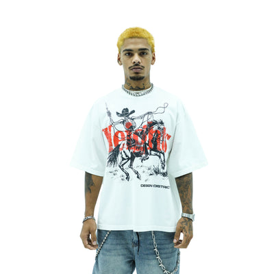 Black HeightsDistrict The District T-Shirt with graphic print, crew neck, and short sleeves displayed on a plain background.