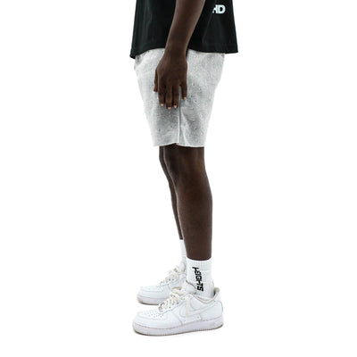 Shiny rhinestone sweat shorts by HeightsDistrict with a relaxed fit and casual style, shown in a close-up image.