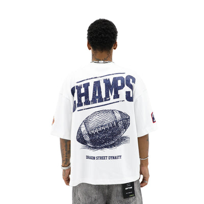 HeightsDistrict State Champs T-shirt with bold graphic design, white cotton fabric, and comfortable fit.