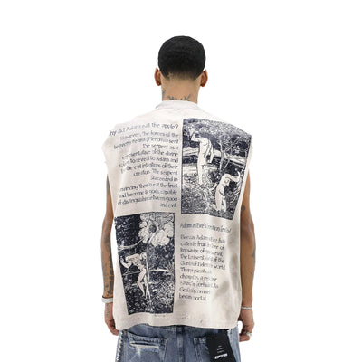 HeightsDistrict Adam & Eve T-shirt in black with white graphic print, crew neck and short sleeves, casual streetwear style