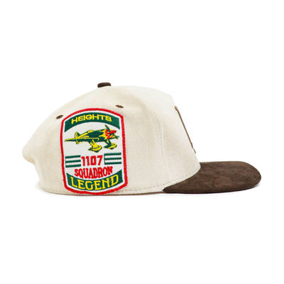 HeightsDistrict PR Suede Varsity Snapback hat with a snapback closure, featuring a suede finish and athletic varsity style.