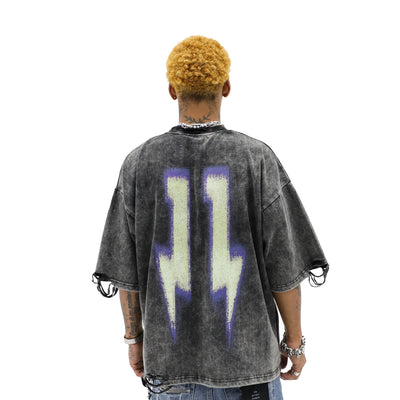 HeightsDistrict T-shirt featuring a bold graphic design with the Heights Bolts logo on a black fabric background.