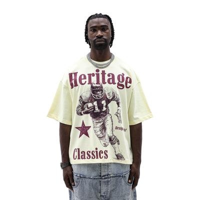 Heritage Classics Heritage Gridiron Classic T-shirt in navy with vintage football graphic on front, casual and stylish.