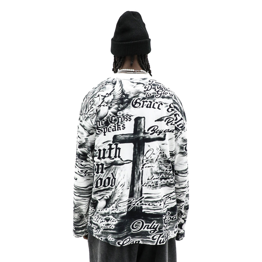 Grace & Glory T-shirt by HeightsDistrict, featuring a stylish design on soft cotton fabric, shown on a model.