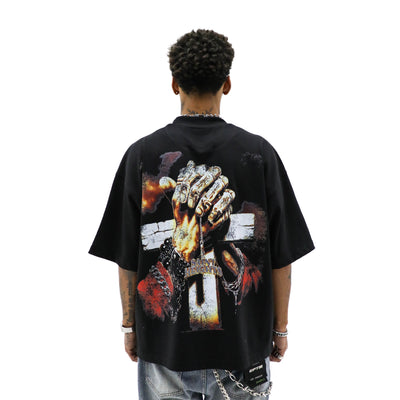 Saint Heights Prayer T-shirt featuring a comfortable fit with a printed design, ideal for casual wear and spiritual expression.