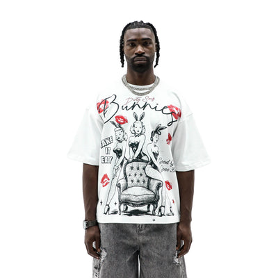 Snow Bunnies T-shirt by Dirty Souf featuring a playful snow bunny graphic on a casual cotton tee.